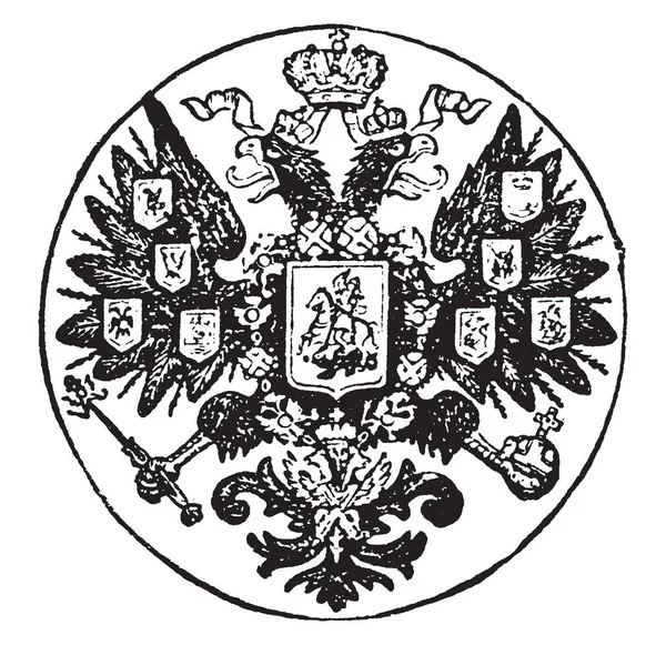 俄罗斯徽章是俄罗斯印章 复古线画或雕刻插图 — 图库矢量图片