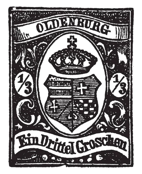 Ольденбургская Марка Ein Drittel Groeshen Stamp 1856 Году Частично Встроенная — стоковый вектор