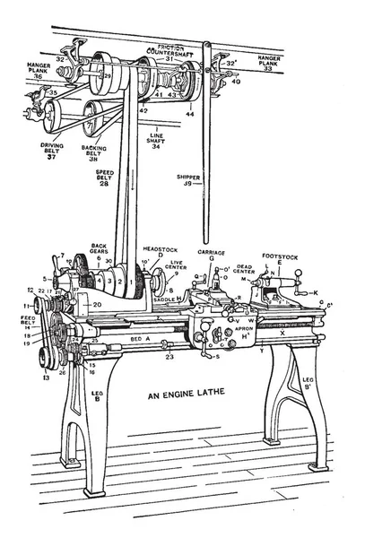 Cette Illustration Représente Fonction Long Lathe Dessin Ligne Vintage Illustration — Image vectorielle