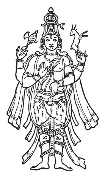 Image Lord Shiva Important Place Hinduism Vintage Line Drawing Engraving — Stock Vector