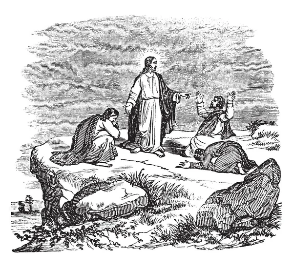 耶稣和他的学生 复古线画 — 图库矢量图片