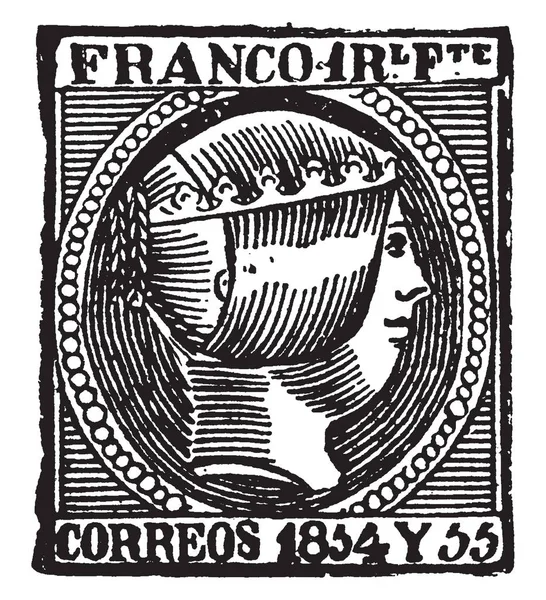 这个插图代表菲律宾群岛1真实邮票在 1854年 复古线画或雕刻插图 — 图库矢量图片