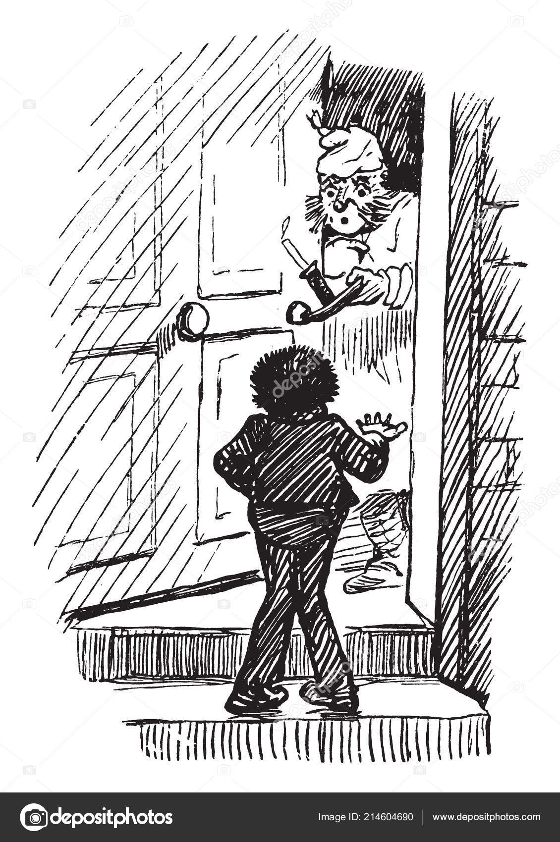 Little Child Standing Door Looking Old Man Candle Vintage