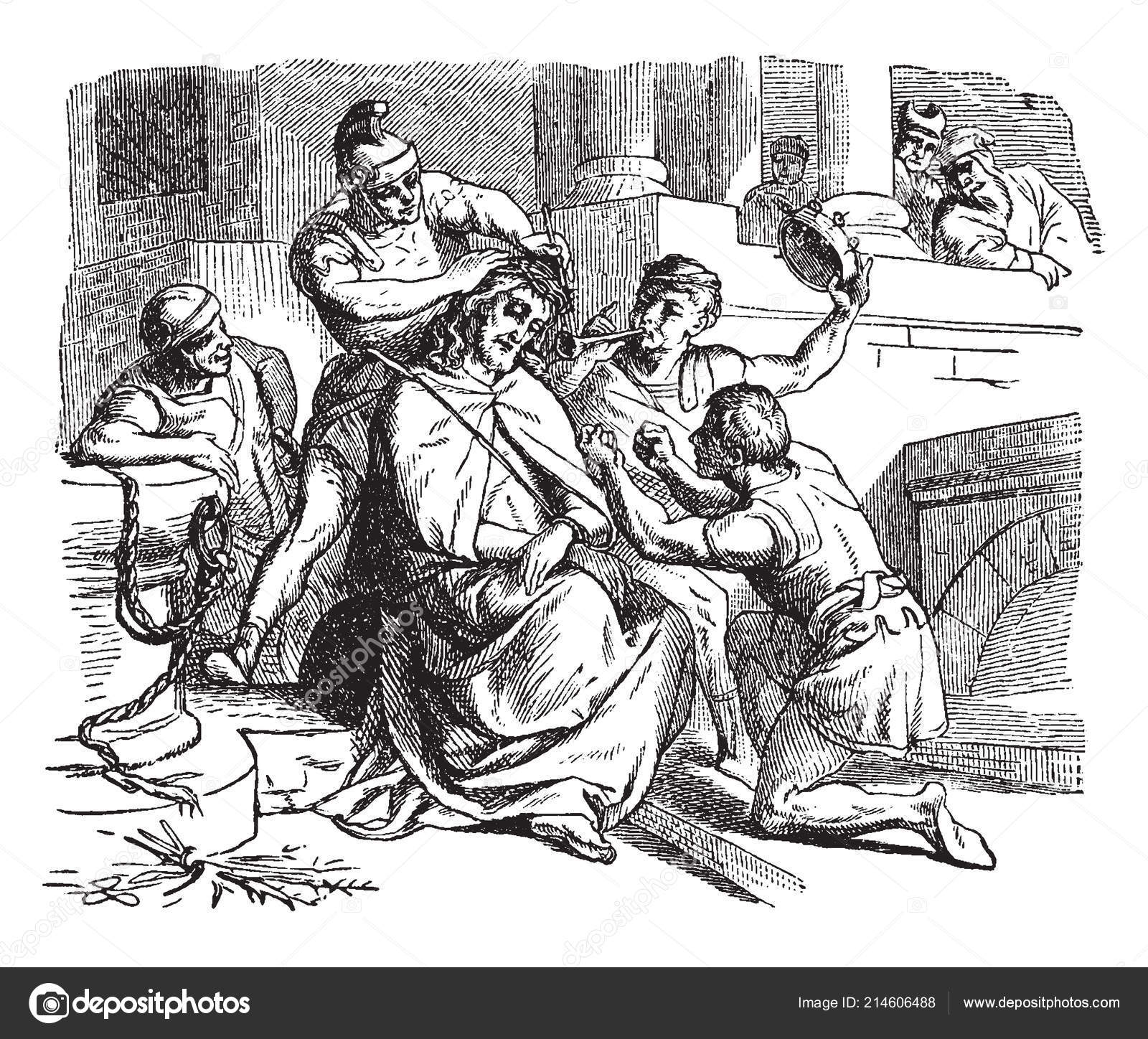 Image Jesus Solider Places Crown Thorns His Head Robe His Stock Vector C Morphart 214606488