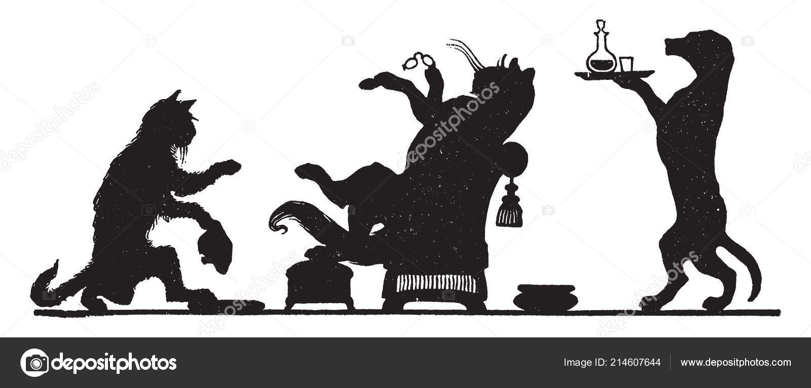 Retired Cat Scene Shows Silhouettes Cat Resting Chair Dog