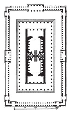 Venüs Tapınağı ve Roma, planı, antik Roma, Venüs Bringer ikbal, vintage çizgi çizme veya oyma illüstrasyon Colosseum yakınındaki Forum Romanum uzak doğu tarafında bilinen en büyük Tapınağı.