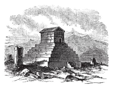 Cyrus Türbesi büyük, vintage çizgi çizme veya illüstrasyon oyma anıt Cyrus içinde yapılır.