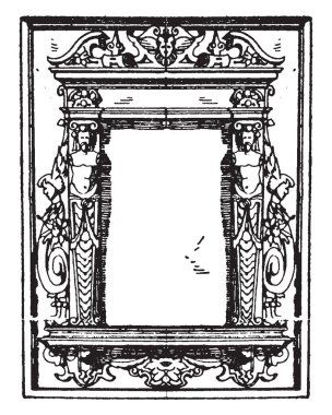 Minber çerçeve 1595 için 1597, çizim veya şekil oyma vintage çizgi arasında tarihli Alman çerçeve, yapıldı..