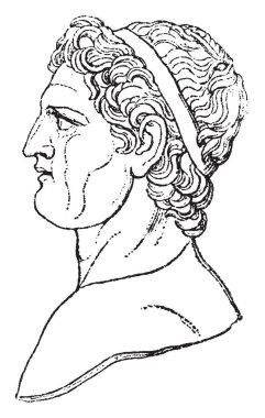 Ptolemy in Profile, he was an ancient mathematician, astronomer, geographer, and astrologer, vintage line drawing or engraving illustration clipart