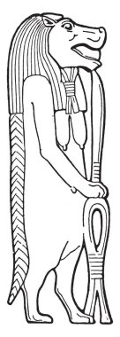 Bu görüntüde bir kadın ve onun silah, vintage çizgi çizme veya oyma illüstrasyon tahta bir sopa olduğunu.