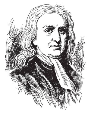 Isaac Newton, İngiliz matematikçi, astronom ve fizikçi yerçekimi, vintage çizgi çizme veya oyma illüstrasyon Kanunu keşfeden o 1642-1727, oldu
