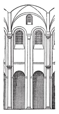 Bay Speyer Katedrali, bay, Katedral mimarisi, kilise binası, klasik mimari, Gotik mimarisi, speyer, Spire, vintage çizgi çizme veya oyma illüstrasyon.