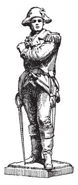 Bir Amerikan heykel, vintage çizgi çizme veya oyma illüstrasyon Ethan Allen heykeli olduğunu.