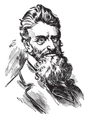 John Brown, 1800-1859, bir Amerikalı köle hakları savunucusu olduğunu, Harpers Ferry 1858 yılında kurtuluş hareketi başlatmak için vintage çizgi çizme veya oyma illüstrasyon federal silah deposuna baskın led