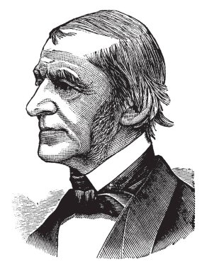 Ralph Waldo Emerson, 1803-1882, Amerikalı deneme yazarı, öğretim görevlisi ve ranscendentalist hareketi 19. yüzyılın ortalarında, vintage çizgi çizme veya oyma illüstrasyon şair olduğunu