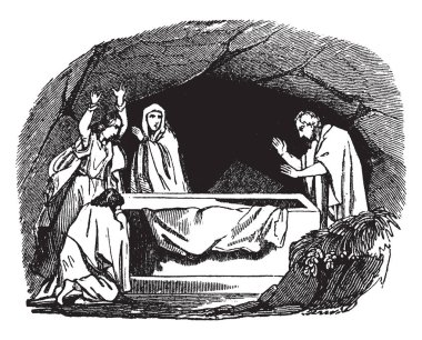 Peter İsa boş, vintage çizgi çizme veya oyma illüstrasyon mezar bulundu.