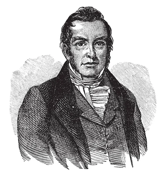 詹姆斯米勒 1776 1851 他是阿肯色疆土的第一位州长和准将在美国军队 复古线绘画或雕刻例证 — 图库矢量图片