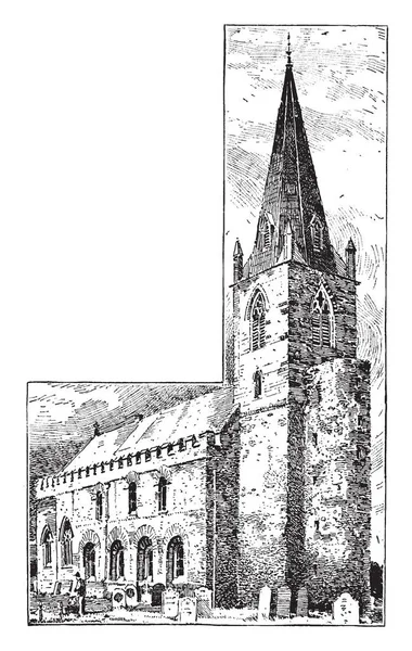 所有圣徒教会 Brixworth 修道院 大教堂教会英国 基督徒 大教堂 崇拜地方 复古线绘画或雕刻例证 — 图库矢量图片
