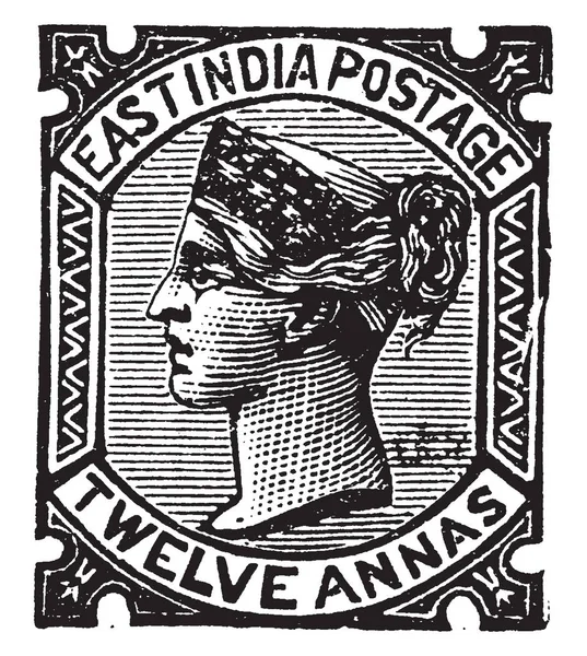 Esta Imagem Representa Índia Doze Anás Selo 1876 Desenho Linha — Vetor de Stock