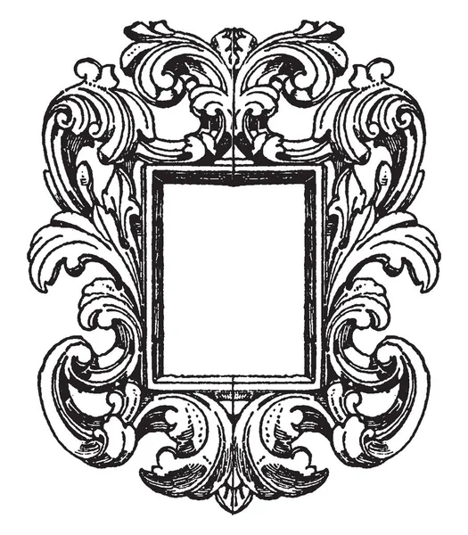 German Mirror Frame Mirror Surrounded Scroll Work Vintage Line Drawing — Stock Vector