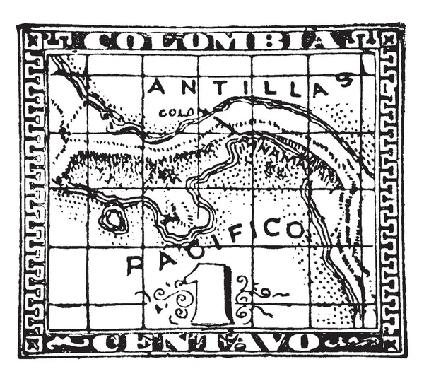 この図は表すパナマ コロンビア共和国 センタボ硬貨スタンプ 1887 年から 1889 年まで ビンテージの線描画や彫刻イラスト — ストックベクタ