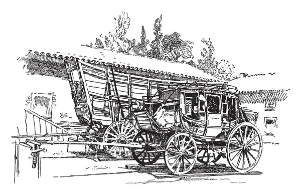 Schooner Stagecoach Prairie Che Modo Viaggiare Occidente Vecchio Allenatore Fase — Vettoriale Stock