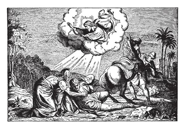 Picture Shown Jesus Emerges Cloud Saul Fallen Ground Soldier Kneeling — Stock Vector