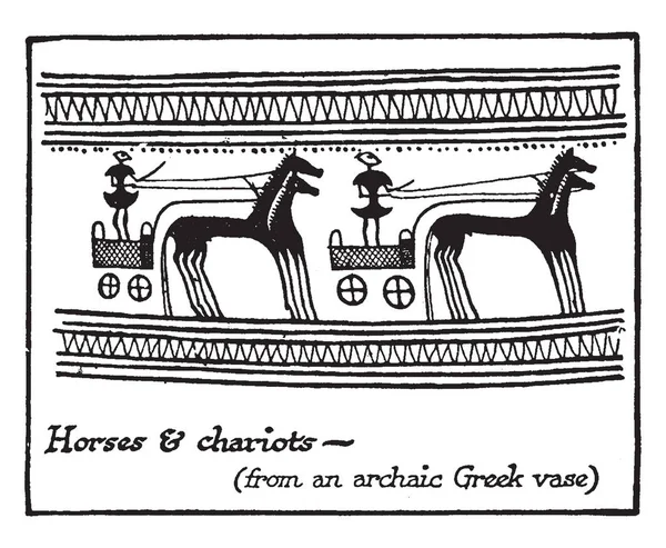 Изображение Представляет Арийско Говорящих Лошадей Колесниц Рисунок Винтажной Линии Гравировка — стоковый вектор