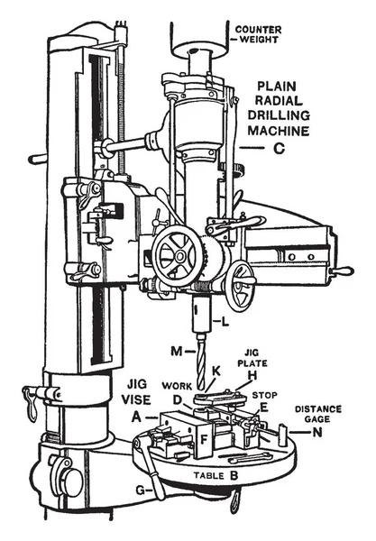 Esta Ilustración Representa Jig Vise Que Una Máquina Perforación Radial — Archivo Imágenes Vectoriales