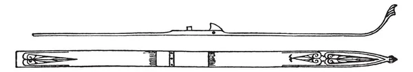 Рисунок Показывающий Вид Сбоку Снизу Лыж Рисунок Винтажной Линии Гравировка — стоковый вектор