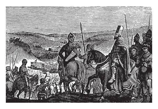 Starożytny Obraz Ogromne Armie Nabuchodonozora Vintage Rysowania Linii Lub Grawerowanie — Wektor stockowy