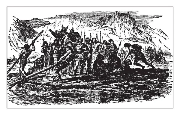 Esta Ilustración Representa Francos Cruzando Rin Para Establecerse Cisjordania Como — Archivo Imágenes Vectoriales