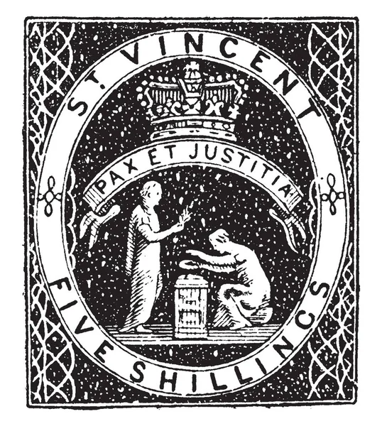 San Vicente Cinco Chelines Sello 1880 1881 Que Una Antigua — Archivo Imágenes Vectoriales
