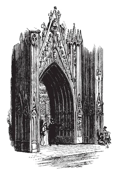 Süslü Gotik Kapı Gotik Tarzı Kilise Gotik Pirinç Cam Kapı — Stok Vektör