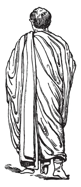 Вид Задней Части Римской Тоги Рисунок Винтажной Линии Гравировка Иллюстрации — стоковый вектор