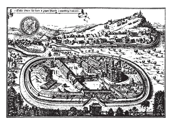 Benediktinerbyen Ved Siden Høyden Bakgrunnen Klosteret Som Omga Den Ytre – stockvektor