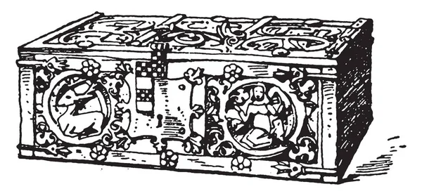 Baú Gótico Feito Madeira Castanha Tem Gravura Todo Peito Tem — Vetor de Stock