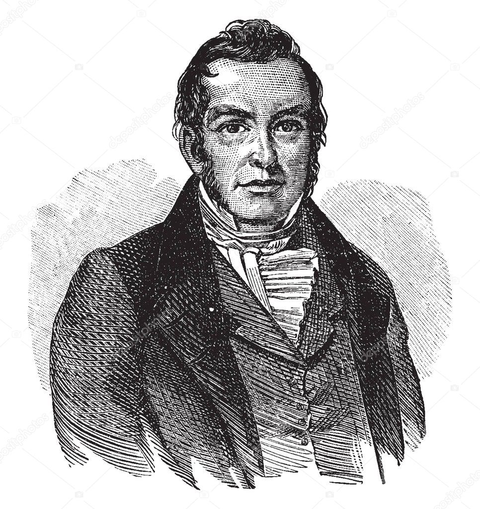 James Miller, 1776-1851, he was the first governor of Arkansas territory and brigadier general in the United States army, vintage line drawing or engraving illustration