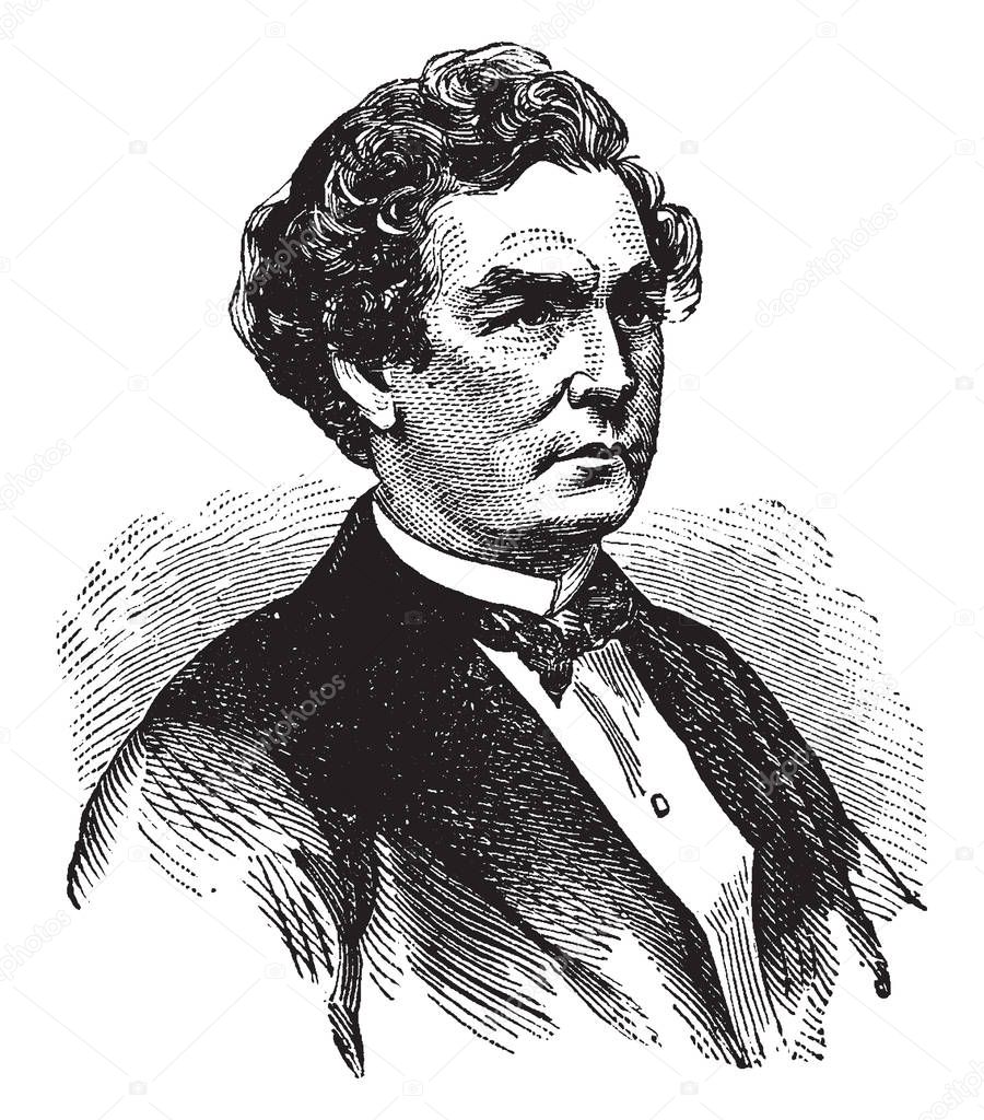 Richard Yates, 1818-1873, he was an American politician and the governor of the state of Illinois, vintage line drawing or engraving illustration