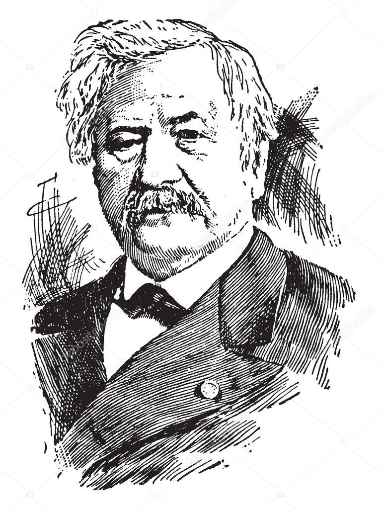 Ferdinand de Lesseps, 1805-1894, he was a French diplomat and later developer of the Suez Canal, vintage line drawing or engraving illustration