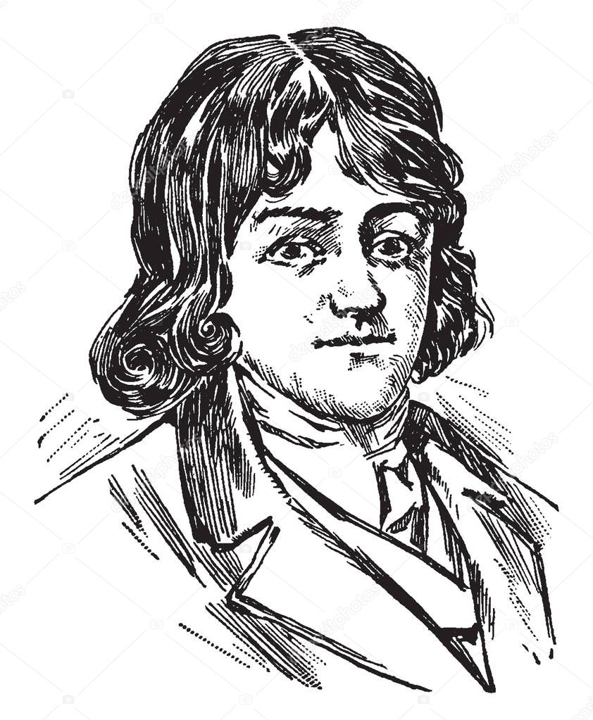 Francis Scott Key, 1779-1843, he was an American lawyer, author, and amateur poet, vintage line drawing or engraving illustration