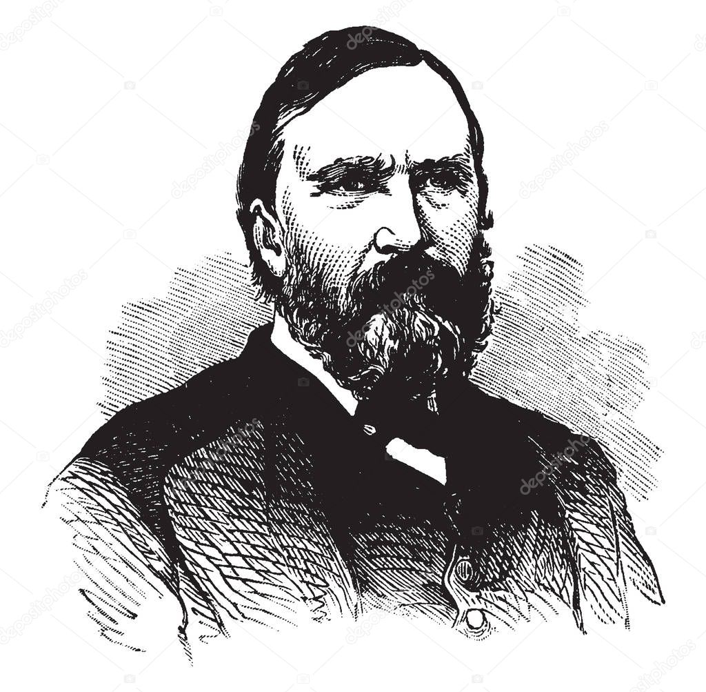 James Longstreet, 1821-1904, he was one of the foremost confederate generals of the American civil war, vintage line drawing or engraving illustration