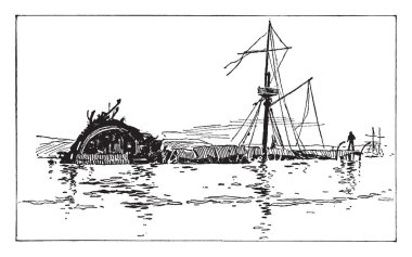 Havana Harbor Maine eyalet, vintage çizgi çizme veya oyma illüstrasyon için adlandırılacak ABD Deniz Kuvvetleri ilk gemisi Maine'de batığının.
