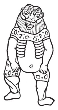 Bu görüntüde Mısır tanrısı, Bes, neşeli, vintage çizgi çizme veya oyma illüstrasyon olarak bilinen.