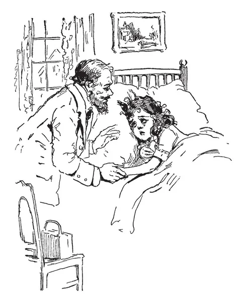 Denna Illustration Representerar Läkare Som Gör Hembesök Till Sick Girl — Stock vektor