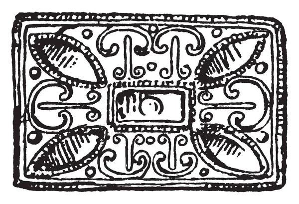 Fivela Tem Retangular Anglo Saxão Desenho Linha Vintage Gravura Ilustração — Vetor de Stock