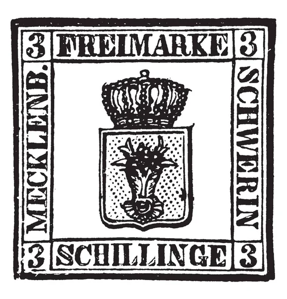 Esta Imagem Representa Mecklenburg Schwerin Schillinge Stamp 1856 Linha Vintage — Vetor de Stock