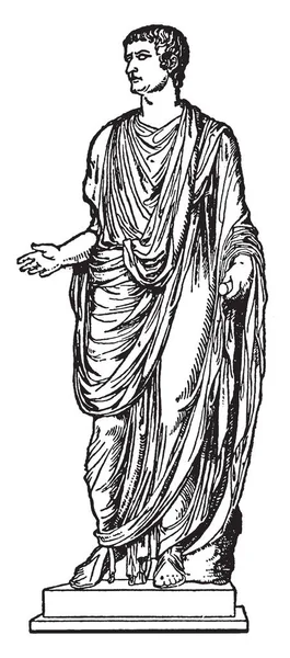 皇帝ティベリウス トーガを着て 彼はローマ皇帝 ビンテージの線描画や彫刻イラスト — ストックベクタ