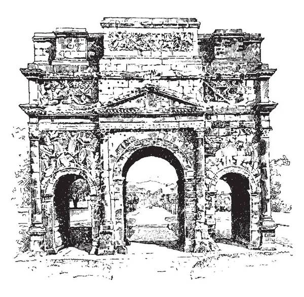 凯旋拱门 一个宏伟的结构 在拱门的形状 一个或多个拱形通道 复古线画或雕刻插图 — 图库矢量图片