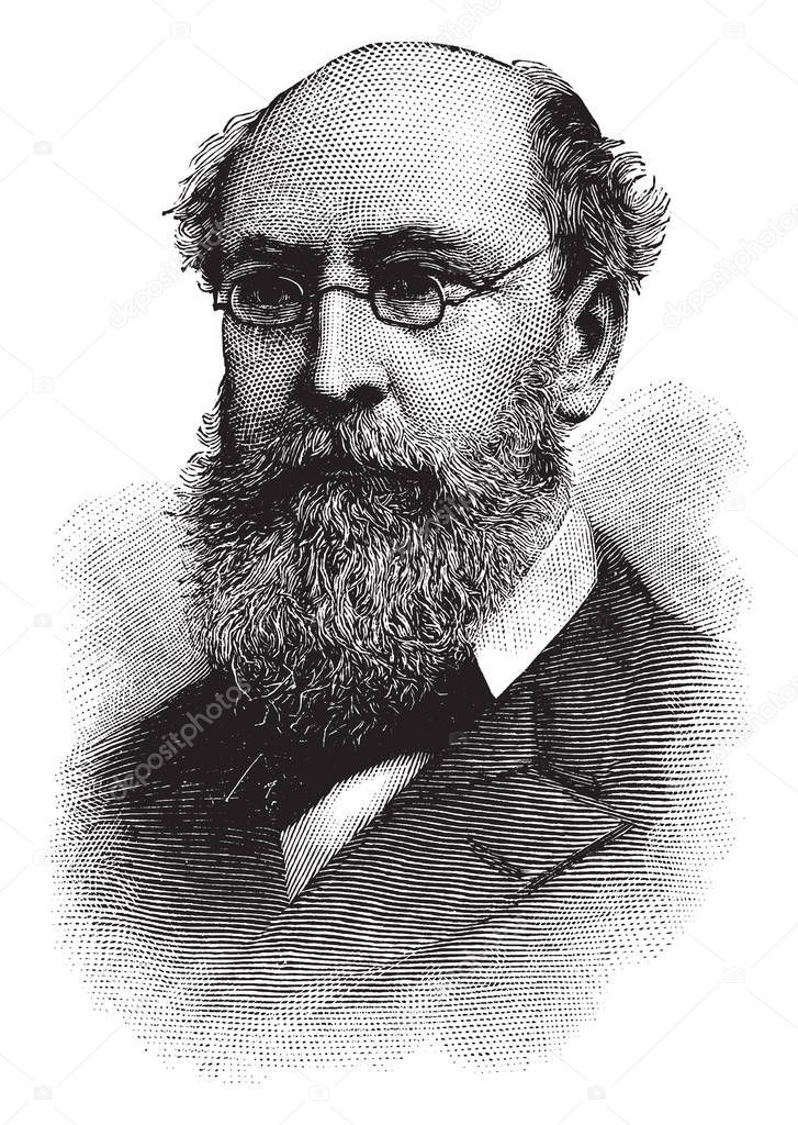 Benjamin A. Gould, 1824-1896, he was an American astronomer, famous for creating the Astronomical Journal, discovering the Gould Belt, and for founding of the Argentine National Observatory, vintage line drawing or engraving illustration